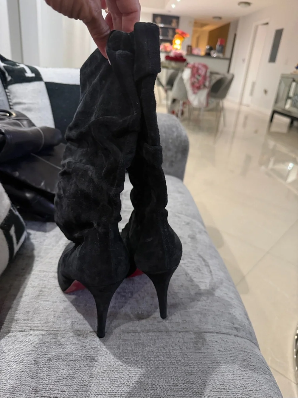 Authentic Christian Louboutin Black Suede Slouch Boots – Size 37.5 (US 7.5)